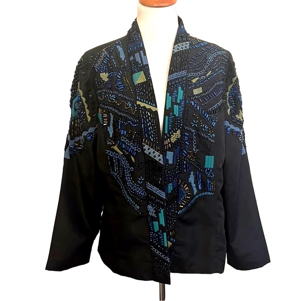 Chico's Black Jacket with Blue and Green Beaded & Embroidered Embellishments